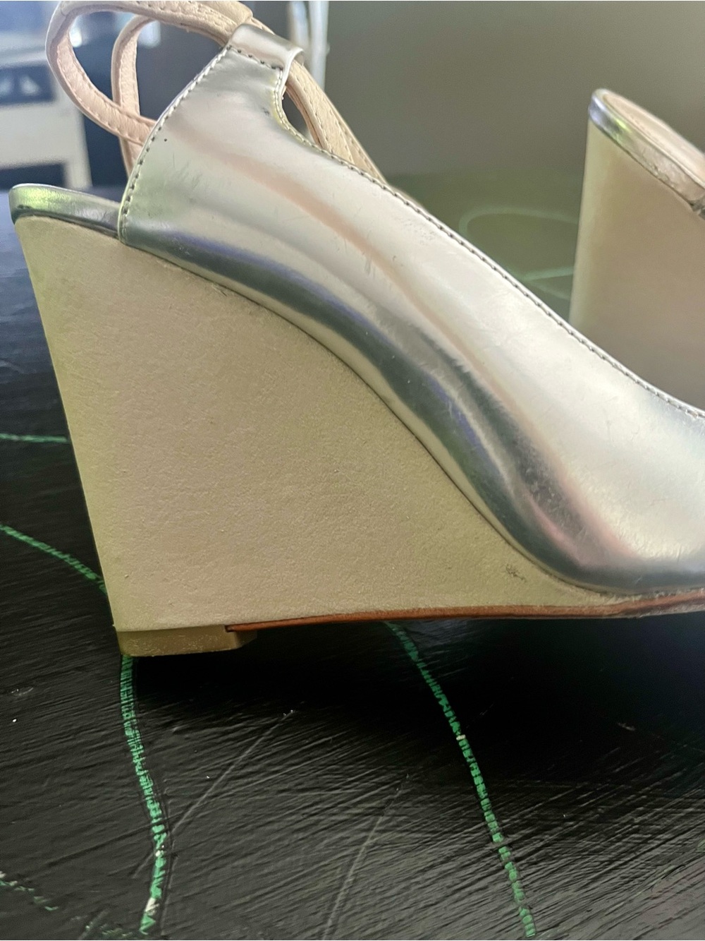 Coach Iridescent Silver Pointed-Toe Slingback Wedges - Picture 7 of 11